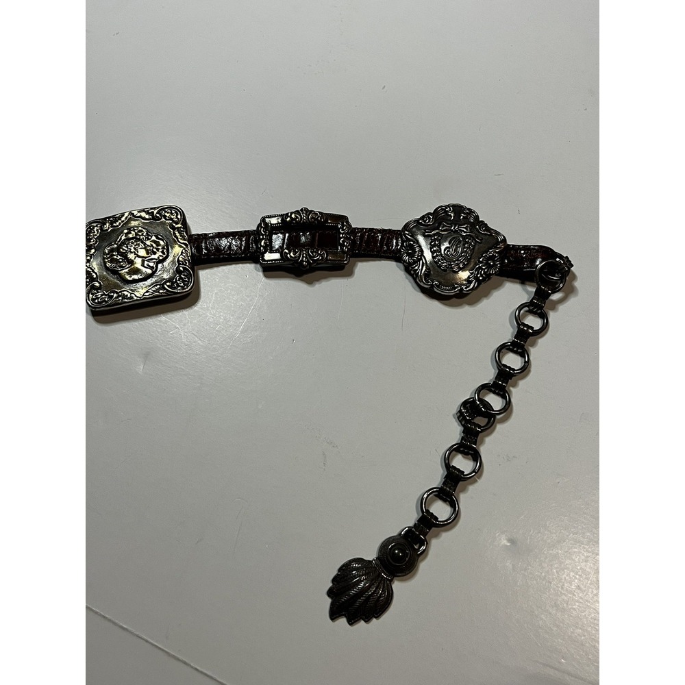 Brighton Concho Belt M Brown Leather Silver-Tone Medallion Western Vintage 1993 - Picture 5 of 9